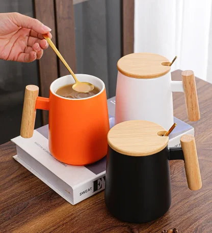 Modern Mugs with Wooden Handle and Lid - Image 8