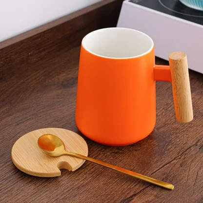 Modern Mugs with Wooden Handle and Lid