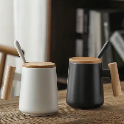 Modern Mugs with Wooden Handle and Lid - Image 2