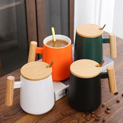 Modern Mugs with Wooden Handle and Lid - Image 3