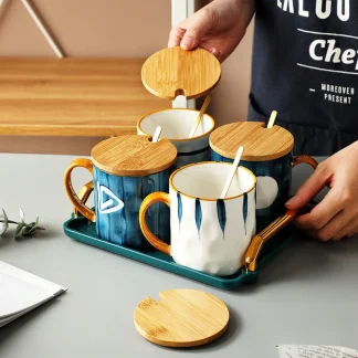 Printed Mugs with Spoon and Lid