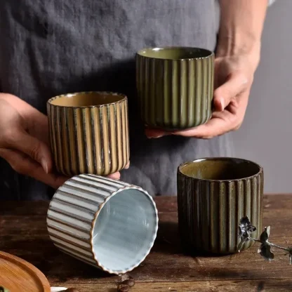 Handleless Rustic Cups with Ripple Design - Image 4