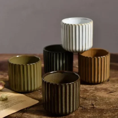 Handleless Rustic Cups with Ripple Design